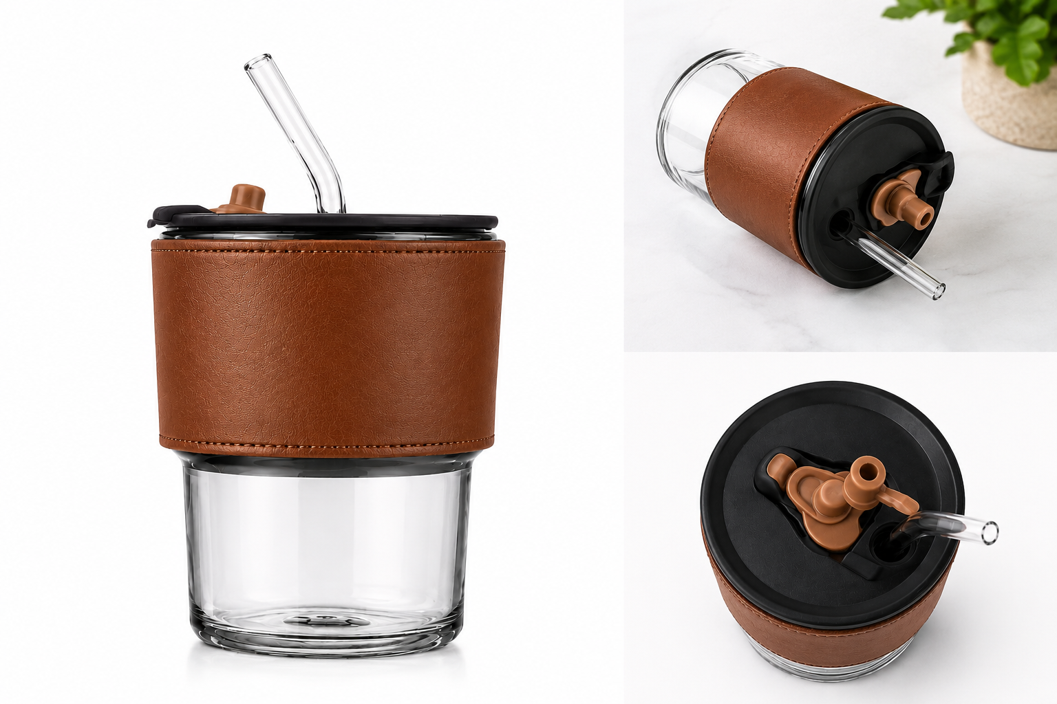 ChatGPT Image Jul 10, 2026, 01_17_59 PM Premium Glass Tumbler with Brown Leather Sleeve and Glass Straw